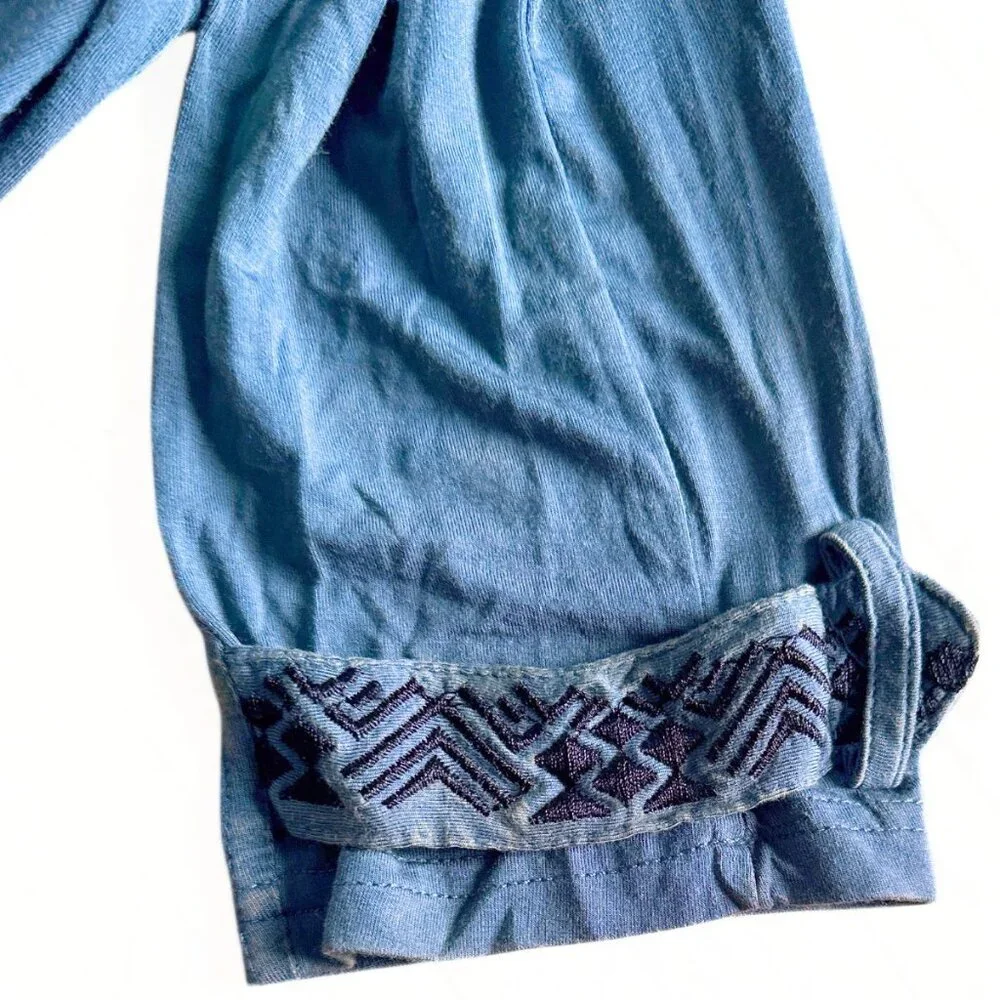 POL Lightweight Embroidered Aztec Teal Midi Trench Duster Coat Size - Small NEW - Picture 4 of 7